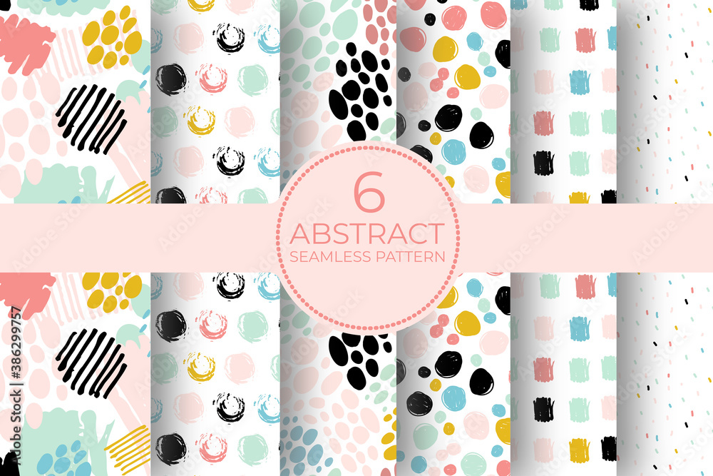 Wall mural hand drawn circle pattern set of brush stroke. vector seamless pattern with geometric texture shapes
