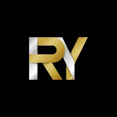 RY initial letter logo, simple shade, gold silver color