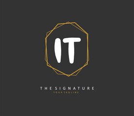 I T IT Initial letter handwriting and signature logo. A concept handwriting initial logo with template element.