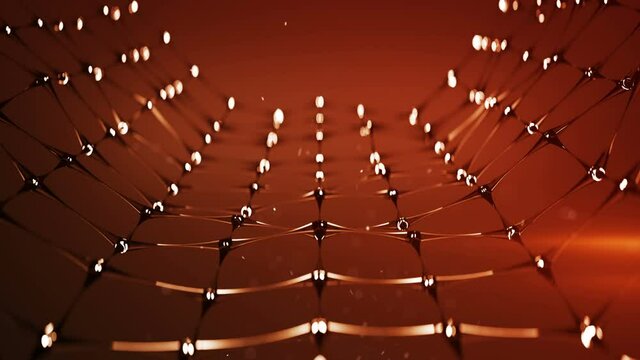 Red transparent network grid. Futuristic sci-fi technology concept. Abstract 3D rendering with DOF. Seamless loop animation 4k UHD 3840x2160