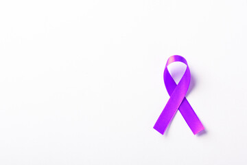 National Epilepsy or Alzheimer disease Day Concept. Purple ribbon symbol of Pancreatic cancer...