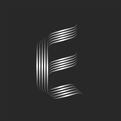 Letter E initial logo monogram minimal style, weaving metallic gradient stripes, linear feminine emblem for boutique, typography calligraphic element