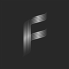 Calligraphic logo F letter monogram design, smooth parallel lines wedding or business card emblem