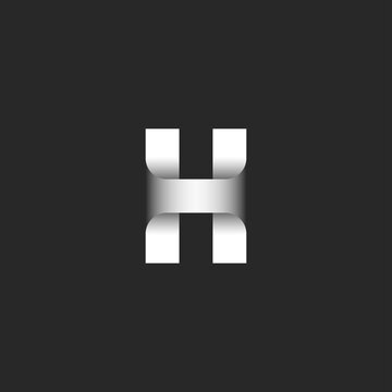 Bold letter H logo initial monogram 3d stripe shape, white gradient emblem for business card, creative tech design element