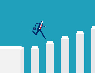 Businessman running to the top of graph