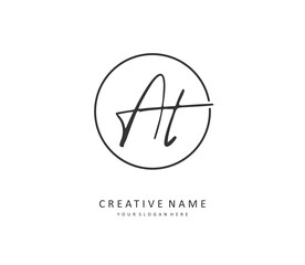 A T AT Initial letter handwriting and signature logo. A concept handwriting initial logo with template element.