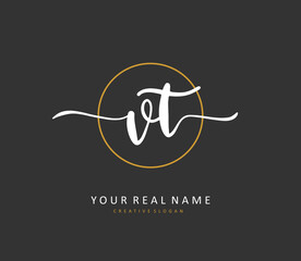 V T VT Initial letter handwriting and signature logo. A concept handwriting initial logo with template element.