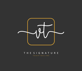 V T VT Initial letter handwriting and signature logo. A concept handwriting initial logo with template element.