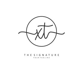 X T XT Initial letter handwriting and signature logo. A concept handwriting initial logo with template element.