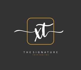 X T XT Initial letter handwriting and signature logo. A concept handwriting initial logo with template element.