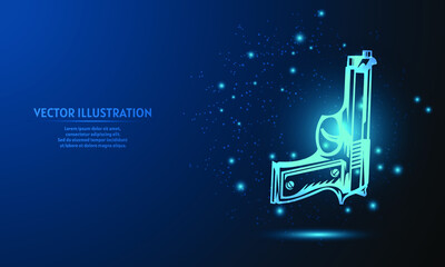 glowing Gun handgun six shooter pistol . pistol on dark  blue background