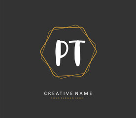 P T PT Initial letter handwriting and signature logo. A concept handwriting initial logo with template element.
