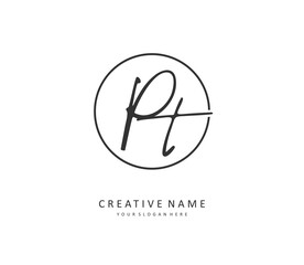 P T PT Initial letter handwriting and signature logo. A concept handwriting initial logo with template element.