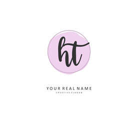 H T HT Initial letter handwriting and signature logo. A concept handwriting initial logo with template element.