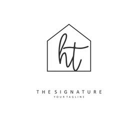 H T HT Initial letter handwriting and signature logo. A concept handwriting initial logo with template element.