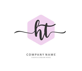H T HT Initial letter handwriting and signature logo. A concept handwriting initial logo with template element.