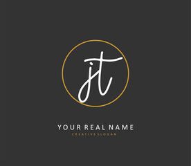 J T JT Initial letter handwriting and signature logo. A concept handwriting initial logo with template element.