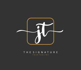J T JT Initial letter handwriting and signature logo. A concept handwriting initial logo with template element.