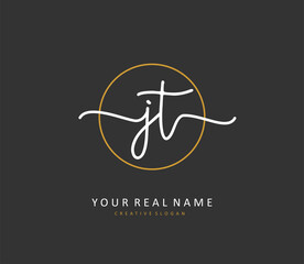 J T JT Initial letter handwriting and signature logo. A concept handwriting initial logo with template element.