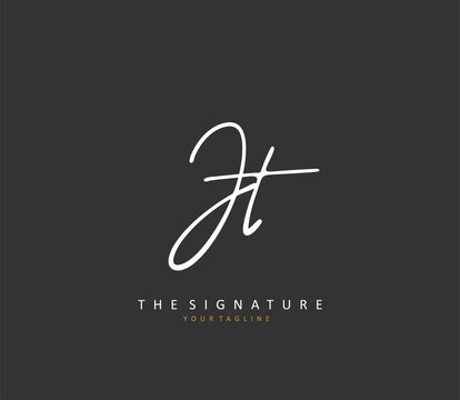 J T JT Initial letter handwriting and signature logo. A concept handwriting initial logo with template element.