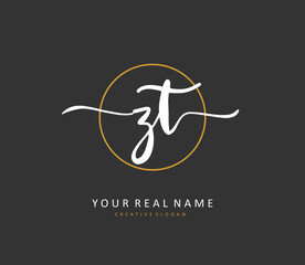 Z T ZT Initial letter handwriting and signature logo. A concept handwriting initial logo with template element.