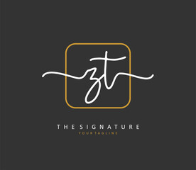 Z T ZT Initial letter handwriting and signature logo. A concept handwriting initial logo with template element.