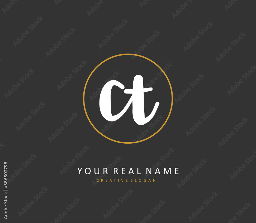 Wall mural C T CT Initial letter handwriting and signature logo. A concept handwriting initial logo with template element.