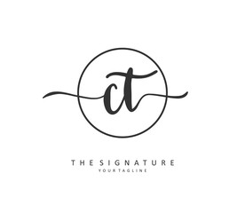 C T CT Initial letter handwriting and signature logo. A concept handwriting initial logo with template element.