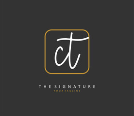 C T CT Initial letter handwriting and signature logo. A concept handwriting initial logo with template element.