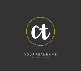 C T CT Initial letter handwriting and signature logo. A concept handwriting initial logo with template element.