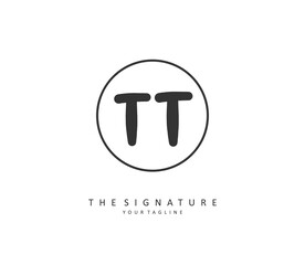 T TT Initial letter handwriting and signature logo. A concept handwriting initial logo with template element.