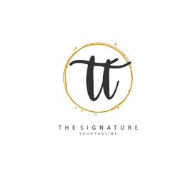 T TT Initial letter handwriting and signature logo. A concept handwriting initial logo with template element.