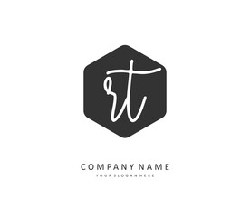 R T RT Initial letter handwriting and signature logo. A concept handwriting initial logo with template element.