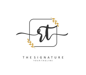 R T RT Initial letter handwriting and signature logo. A concept handwriting initial logo with template element.