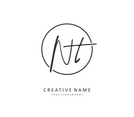 N T NT Initial letter handwriting and signature logo. A concept handwriting initial logo with template element.