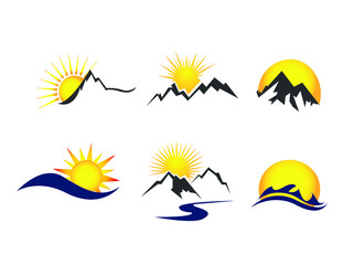 Sun Icon Vector illustration. Sunrise, sun, sunshine, sunset, moon symbol. mountain sunrise sign, emblem isolated on white background, Flat style for graphic and web design, logo. EPS10