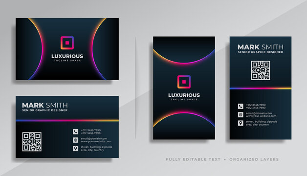 Modern professional luxurious business card template design with colorful glow light effect