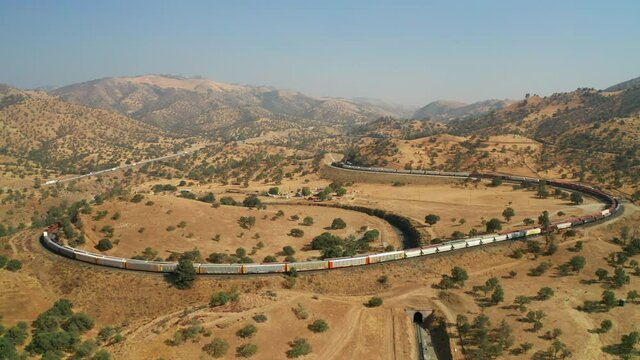 Trains on the Tehachapi Loop in Southern California
