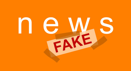 Scotch tape, Fake News, report and information. Politics, economy and society. Illustration, current affairs, novelty and newness. False, problematic.