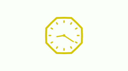 Amazing yellow color counting down clock isolated on white background, 12 hours clock icon