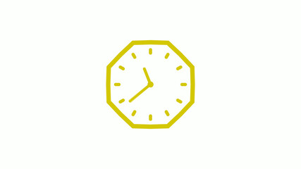 Amazing yellow color counting down clock isolated on white background, 12 hours clock icon