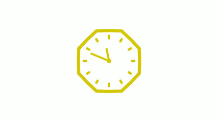 Amazing yellow color counting down clock isolated on white background, 12 hours clock icon