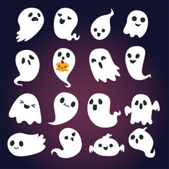 Vintage Halloween poster design with vector ghost character. 