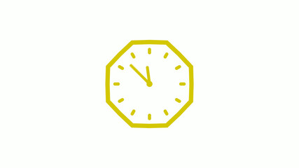 Amazing yellow color counting down clock isolated on white background, 12 hours clock icon