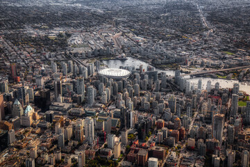 Aerial view of the City Buildings in Vancouver Downtown, British Columbia, Canada. Modern Cityscape
