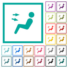 Car air flow direction head chest flat color icons with quadrant frames