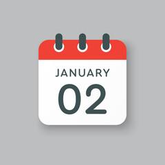 Icon day date 2 January, template calendar page