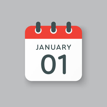 Icon day date 1 January, template calendar page