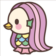 日本の妖怪「アマビエ」-疫病退散の伝説の妖怪-かわいいキャラクターイラスト(横向き)