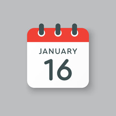 Icon day date 16 January, template calendar page
